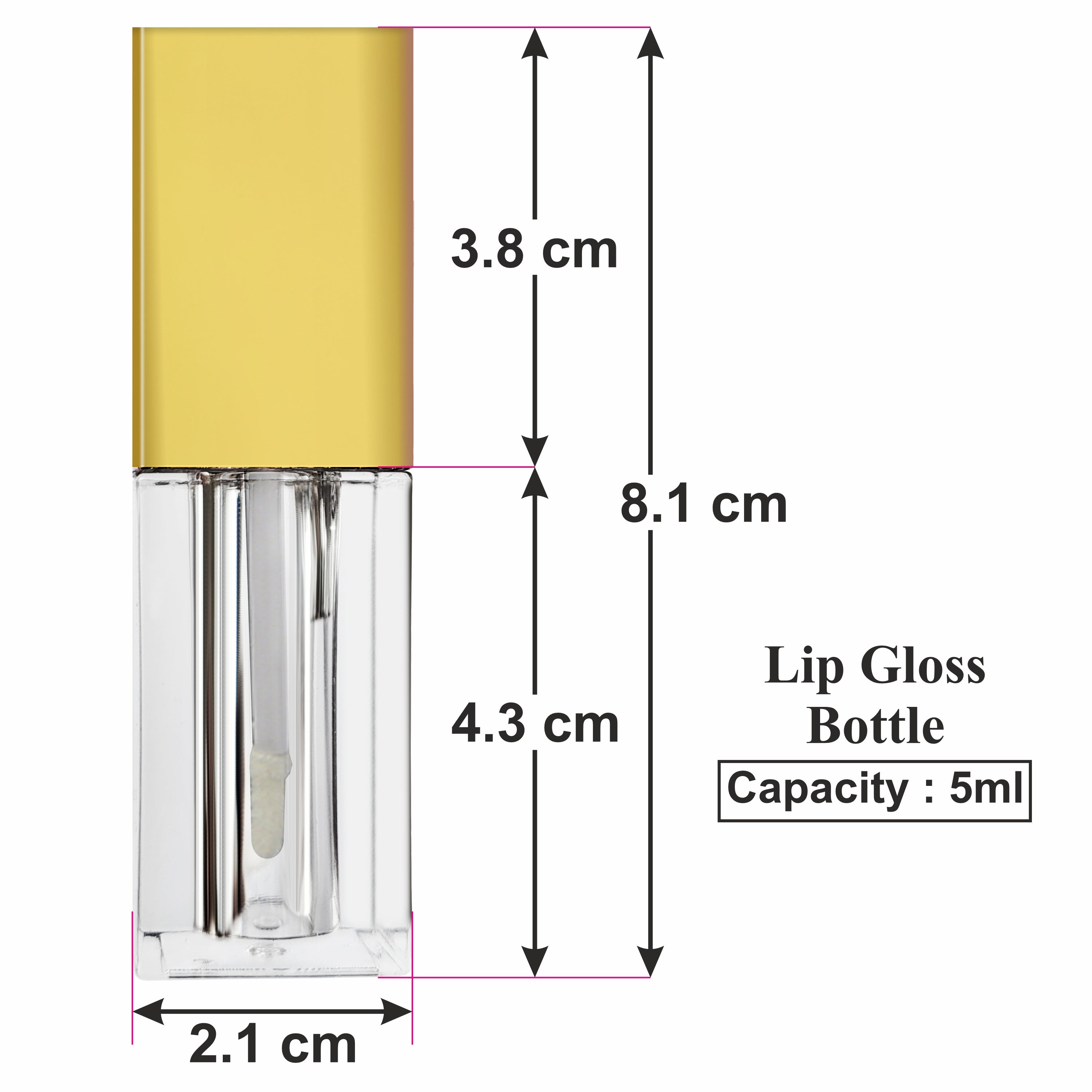 Lip Gloss/ Lip Stick Tube Square Shaped Bottle with Gold Plated Square Cap- 5ml [ZMG79]