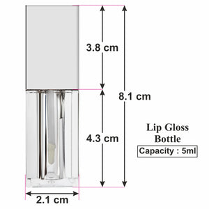 Lip Gloss/ Lip Stick Tube Square Shaped Bottle with Silver Plated Square Cap- 5ml [ZMG80]