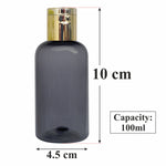 Load image into Gallery viewer, Transparent Black Color Pet Bottle With Gold Plated Fliptop Cap 100ml [ZMT100]
