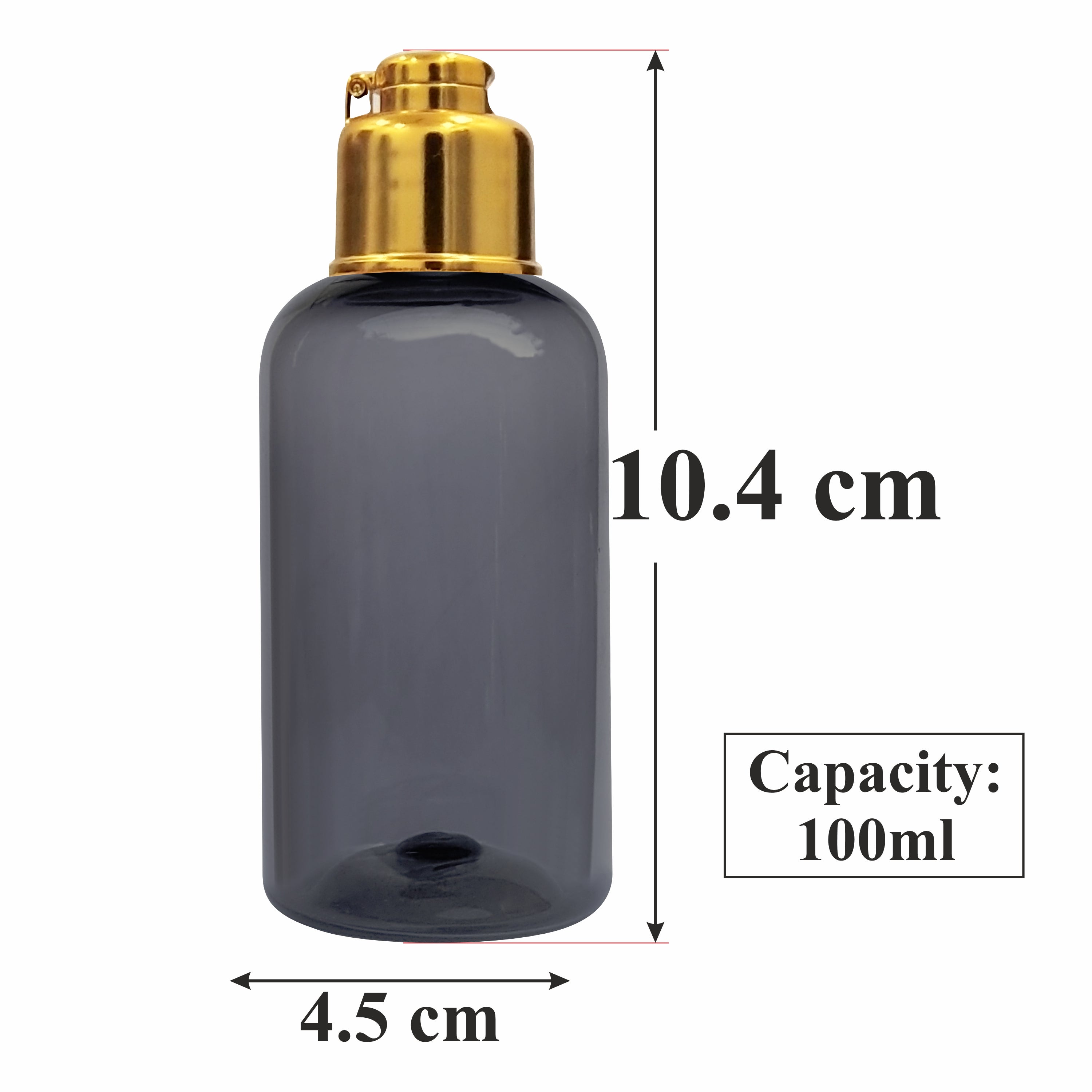 [ZMT104] Transparent Black Color Pet Bottle With Gold Plated Locket Fliptop Cap 100ml