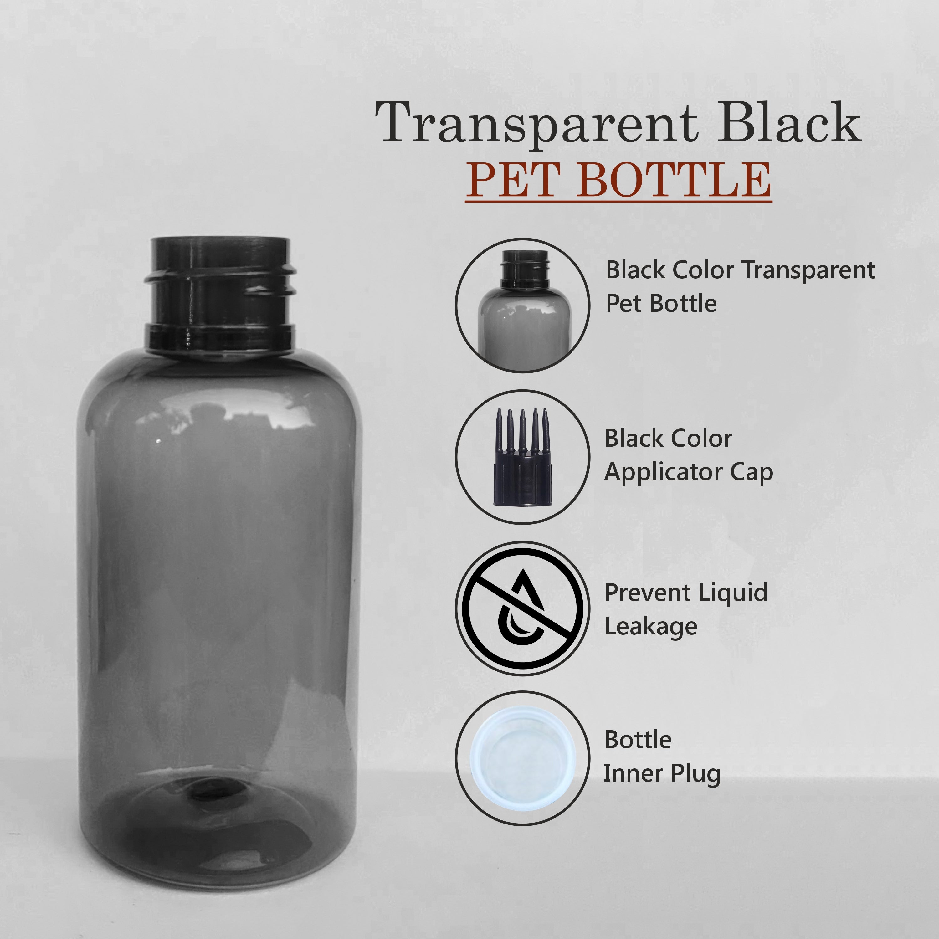 Transparent Black Color Pet Bottle With Black Applicator Cap 100ml [ZMT103]
