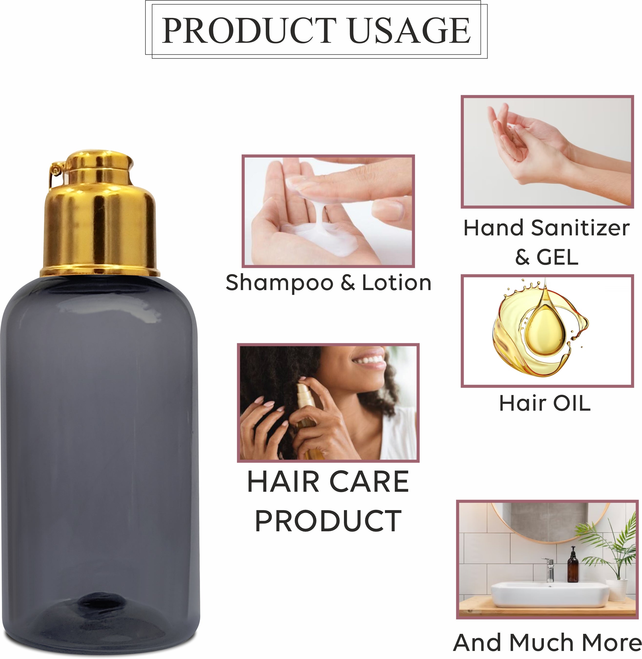 [ZMT104] Transparent Black Color Pet Bottle With Gold Plated Locket Fliptop Cap 100ml