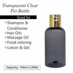 Load image into Gallery viewer, Transparent Black Color Pet Bottle With Gold Plated Fliptop Cap 100ml [ZMT100]
