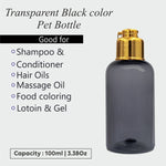 Load image into Gallery viewer, [ZMT104] Transparent Black Color Pet Bottle With Gold Plated Locket Fliptop Cap 100ml
