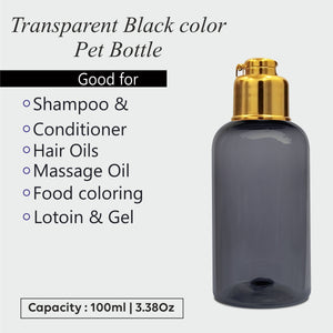 [ZMT104] Transparent Black Color Pet Bottle With Gold Plated Locket Fliptop Cap 100ml