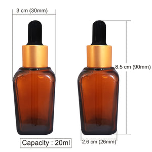 Amber Color Square Shape Glass Bottle  With Gold Plated Dropper-20ml, 25ml, 30ml[ZMG26]