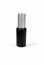 Load image into Gallery viewer, [ZMG196] Black Round Glass Bottle With Long Silver Lotion Pump &amp; Silver Overcap - 30ml

