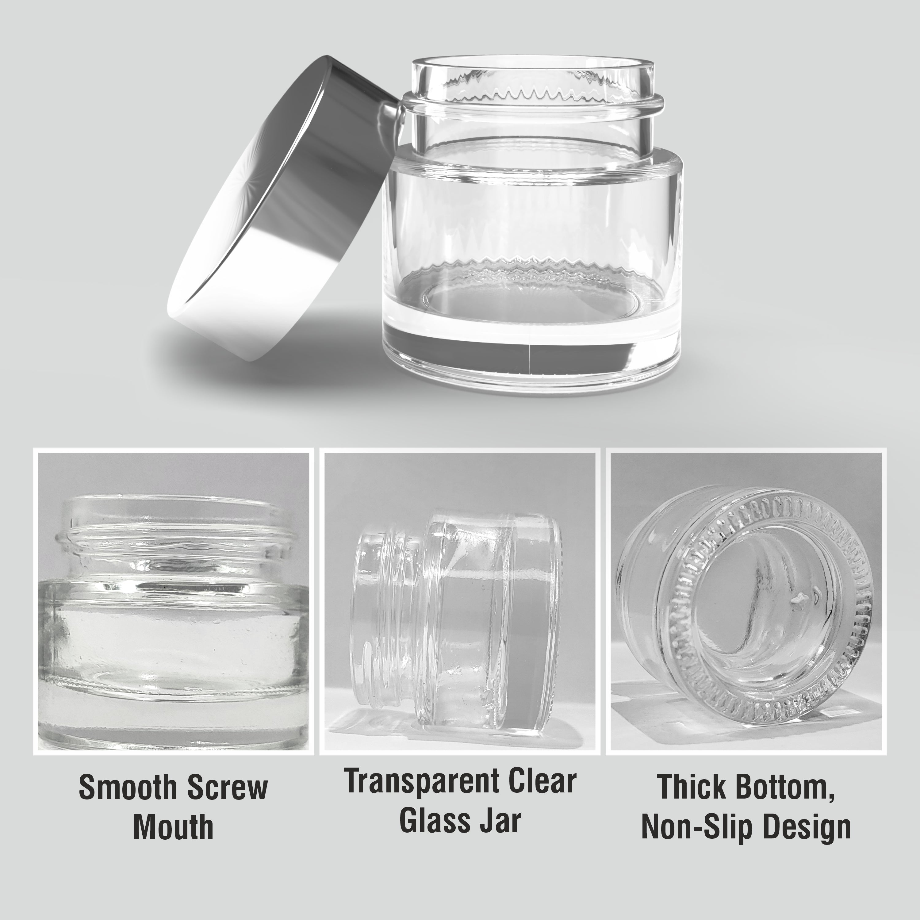 Empty Transparent Clear Glass Jar with Silver Plated Screw Cap- 10gm [ZMJ50]
