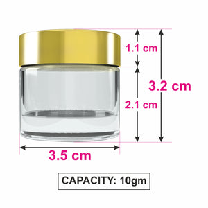 Empty Transparent Clear Glass Jar with Gold Plated Screw Cap- 10gm [ZMJ51]