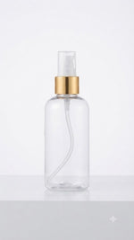 Load image into Gallery viewer,    Zenvista Packagings Transparent Boston Clear Round Bottle With Gold white Lotion Pump . 
