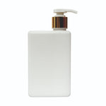 Load image into Gallery viewer, [ZMWH03] White Rectangle Edge Cap Bottle With Gold White Dispenser Pump - 200ml
