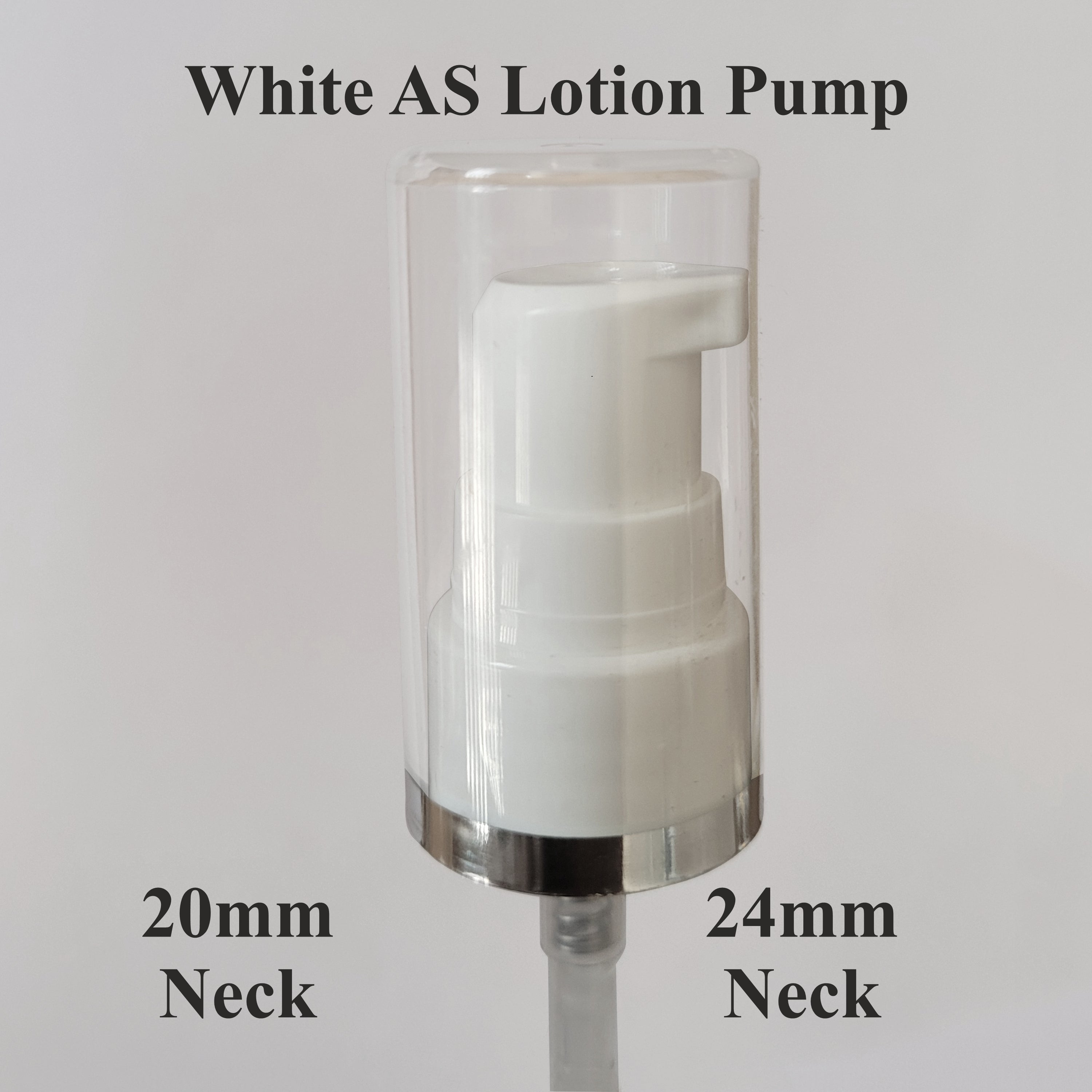 [ZMPC11] White Color AS Lotion Pump with Beautiful Silver Streak Transparent Cap- 20mm & 24mm Neck