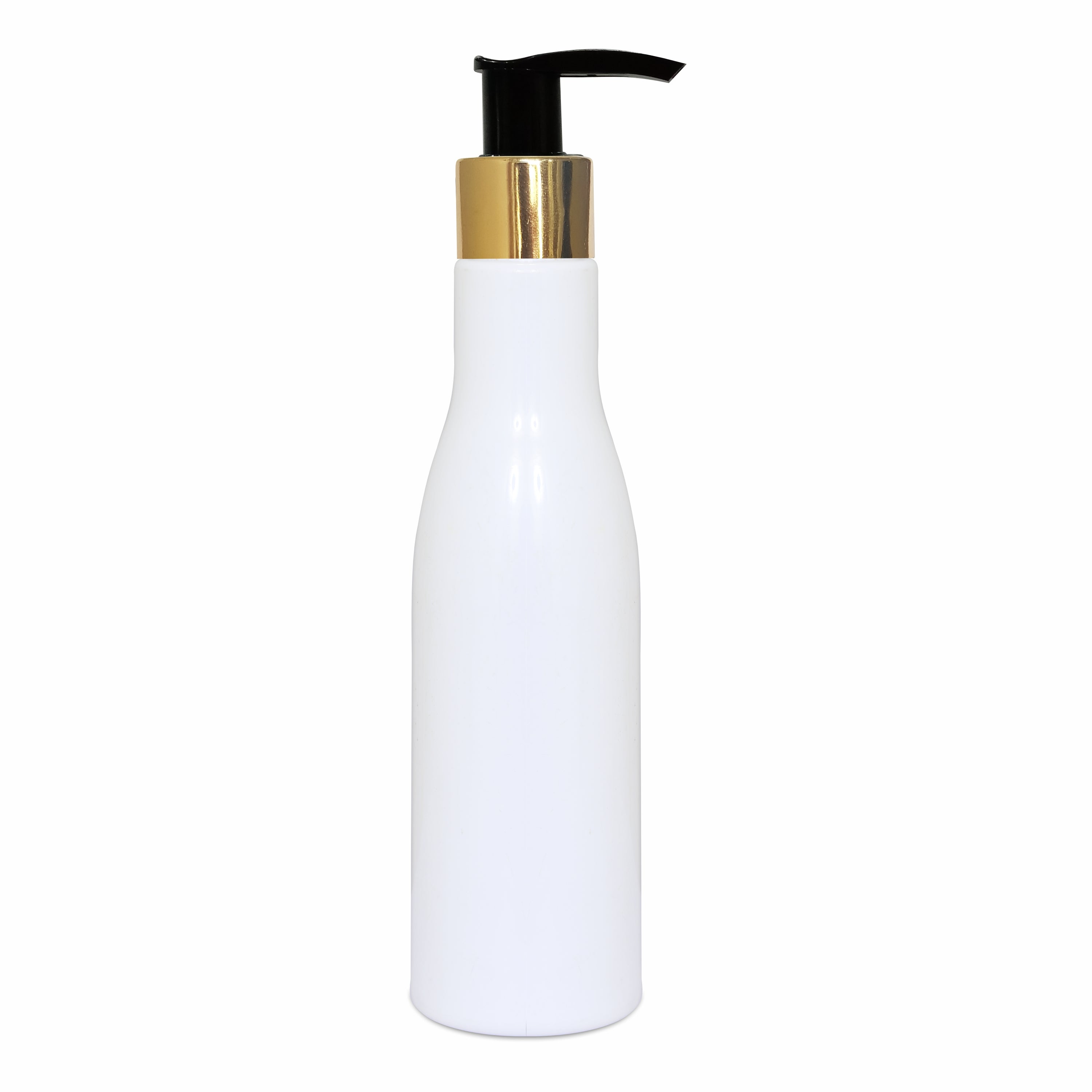 Milky White Asta Pet Bottle With Gold Plated Black Dispenser Pump For Lotion-200 ML [ZMW45]