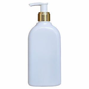|ZMW69| MILKY WHITE RECTANGLE SHAPE BOTTLE WITH GOLD PLATED WHITE DISPENSER PUMP Available Size: 300ml,