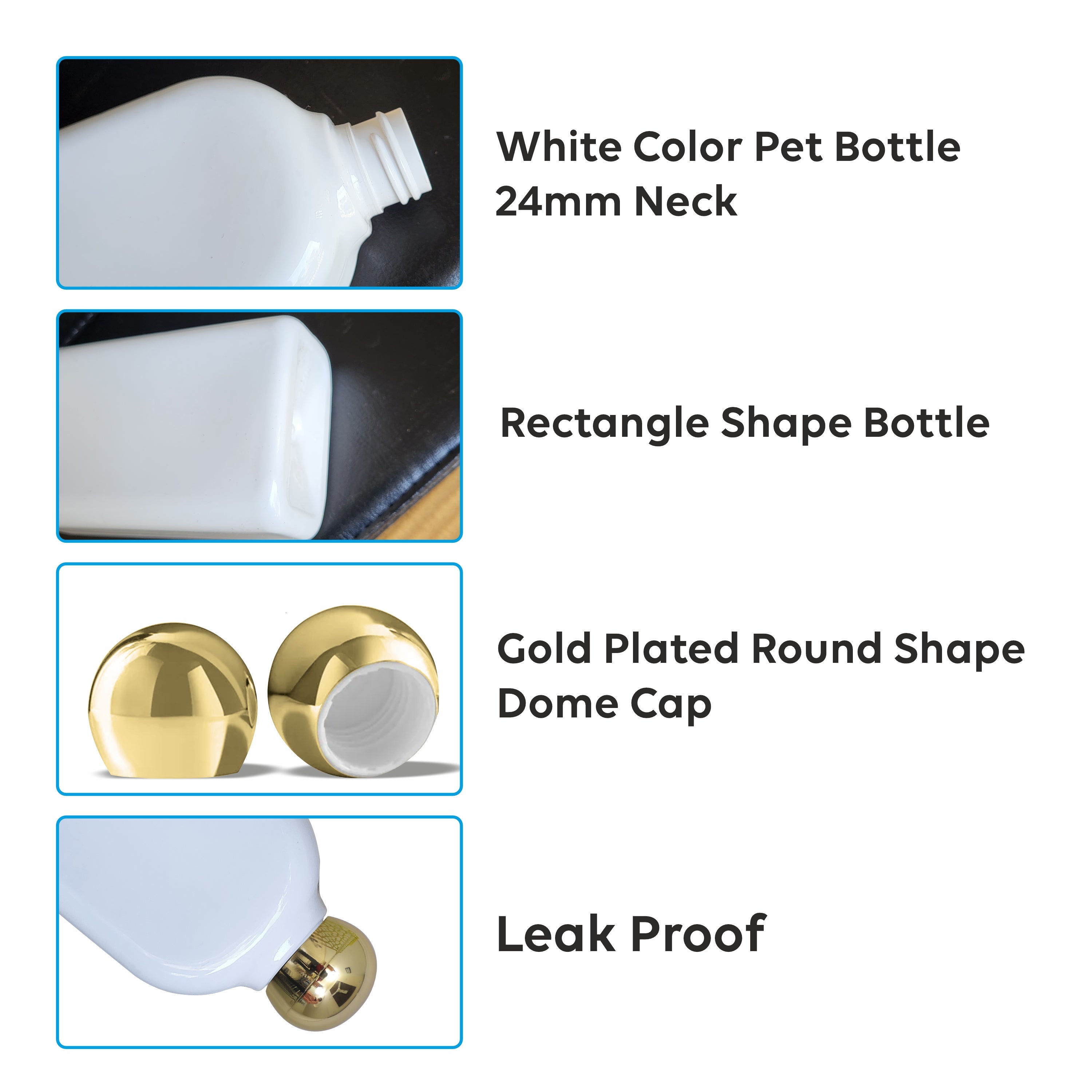 |ZMW70| MILKY WHITE RECTANGLE SHAPE BOTTLE WITH GOLD PLATED ROUND DOME CAP Available Size: 300ml,