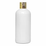 Load image into Gallery viewer, |ZMW75| MILKY WHITE ROUND SHAPE PET BOTTLE WITH GOLD PLATED FLIPTOP CAP Available Size: 300ml
