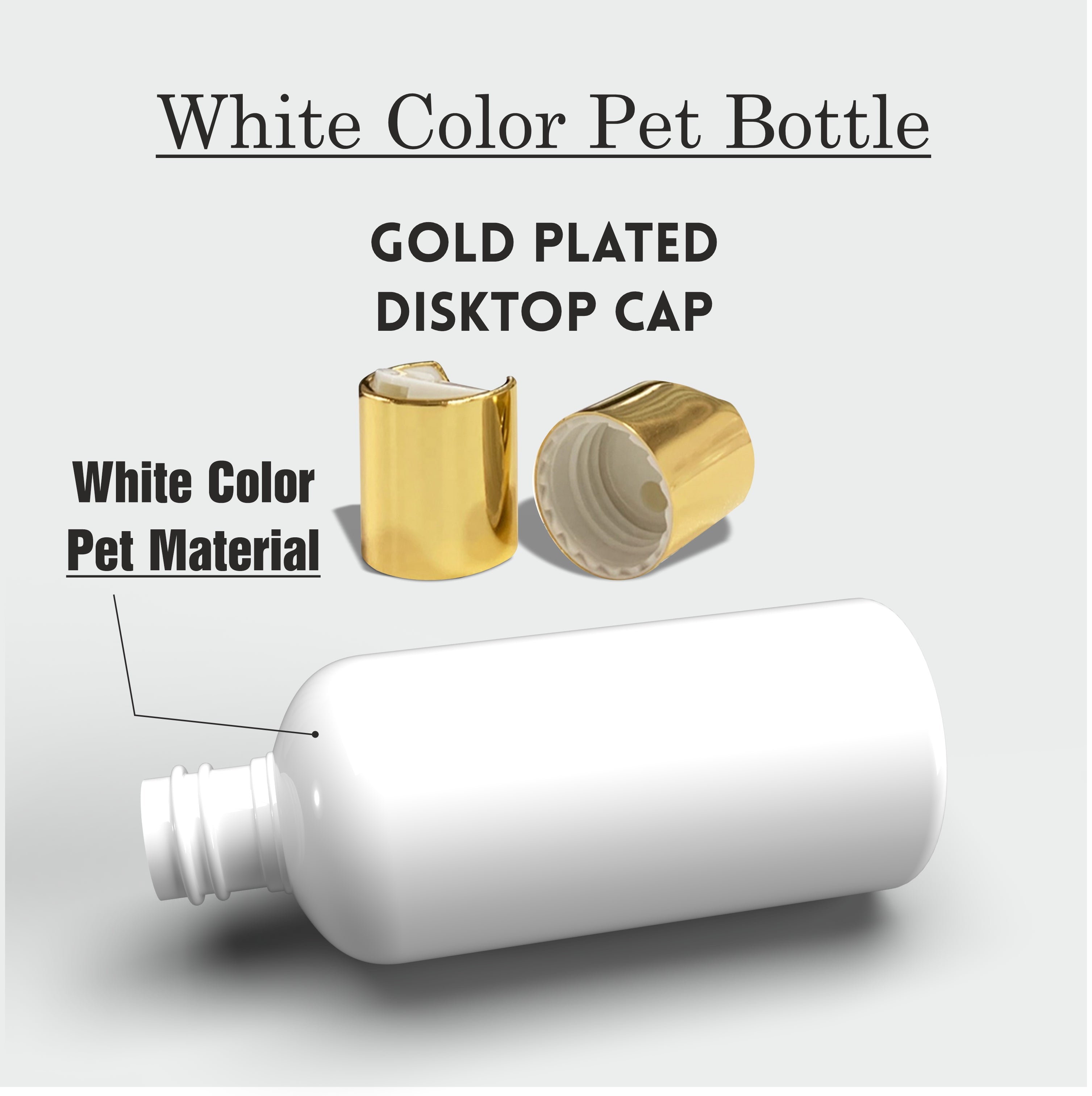 |ZMW73| MILKY WHITE ROUND SHAPE PET BOTTLE WITH GOLD PLATED DISKTOP CAP Available Size: 300ml