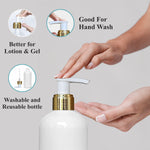 Load image into Gallery viewer, |ZMW74| MILKY WHITE ROUND SHAPE PET BOTTLE WITH GOLD PLATED WHITE COLOR DISPENSER PUMP Available Size: 300ml
