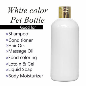 |ZMW75| MILKY WHITE ROUND SHAPE PET BOTTLE WITH GOLD PLATED FLIPTOP CAP Available Size: 300ml