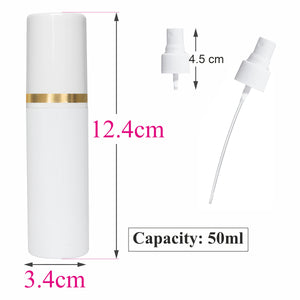 |ZMW71| MILKY WHITE ROUND SHAPE PET BOTTLE WITH WHITE COLOR AIRLESS GOLDEN COLOR STREAK CAP & MIST SPRAY PUMP Available Size: 50ml