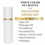 Load image into Gallery viewer, |ZMW72| MILKY WHITE ROUND SHAPE PET BOTTLE WITH WHITE COLOR AIRLESS GOLDEN COLOR STREAK CAP &amp; GOLD PLATED SCREW CAP Available Size: 50ml
