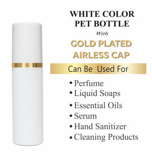 |ZMW71| MILKY WHITE ROUND SHAPE PET BOTTLE WITH WHITE COLOR AIRLESS GOLDEN COLOR STREAK CAP & MIST SPRAY PUMP Available Size: 50ml