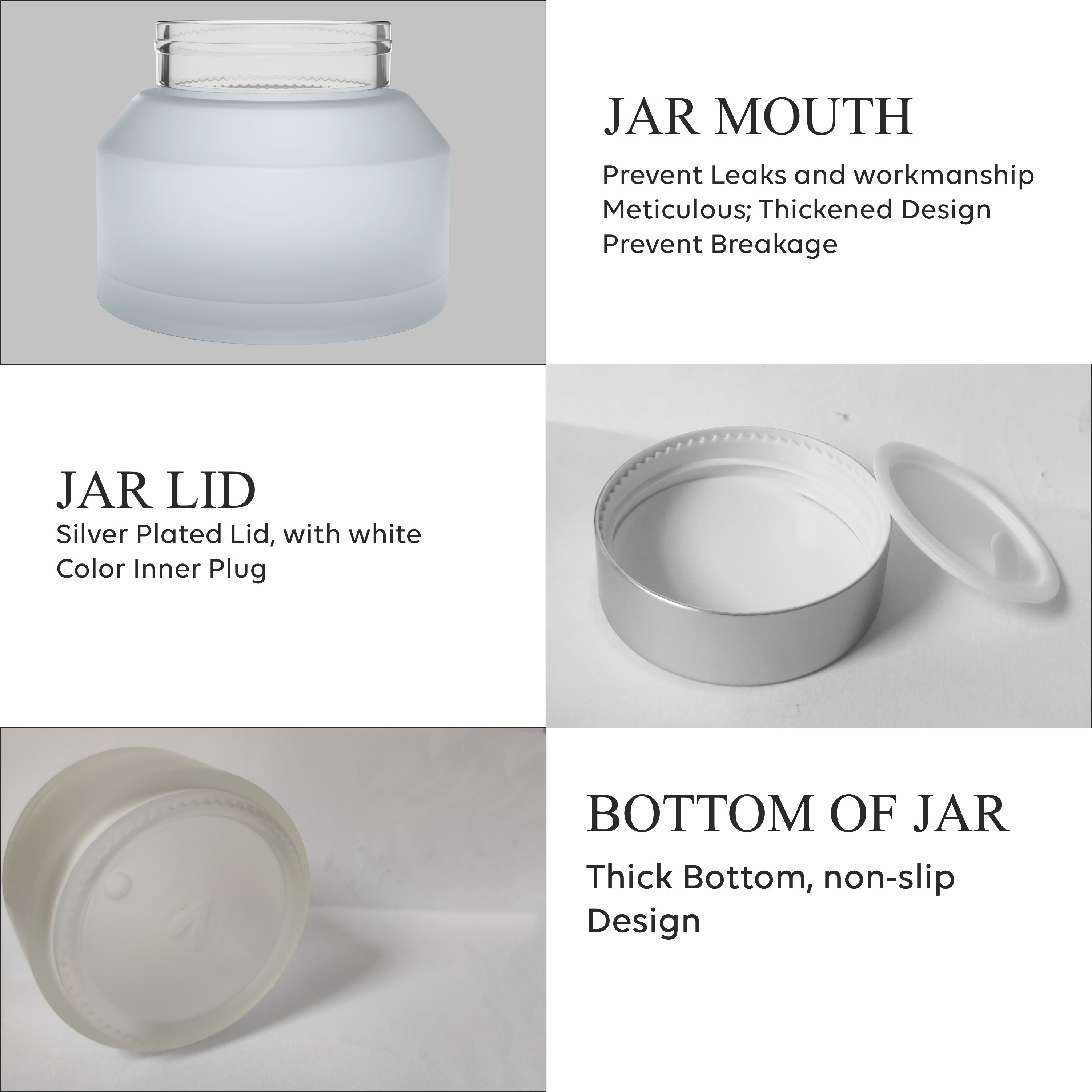 ZMJ36 | BEAUTIFUL FROSTED GLASS JAR WITH SILVER METALIZED CAP | 30GM & 50GM