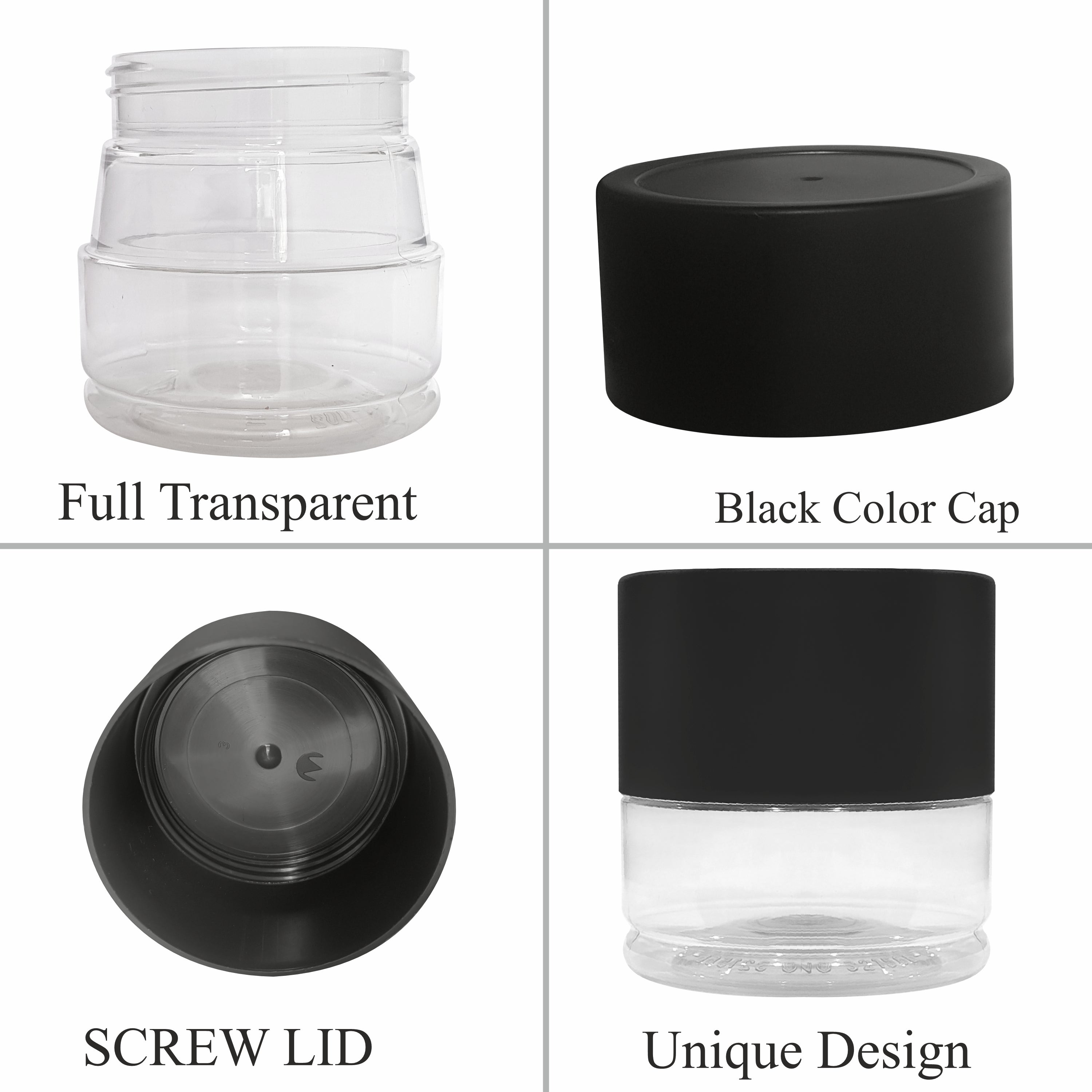 [ZMJ46] Transparent Clear Pet Jar With Black Lid For Cream, Scrub, Body Lotion-100 gm