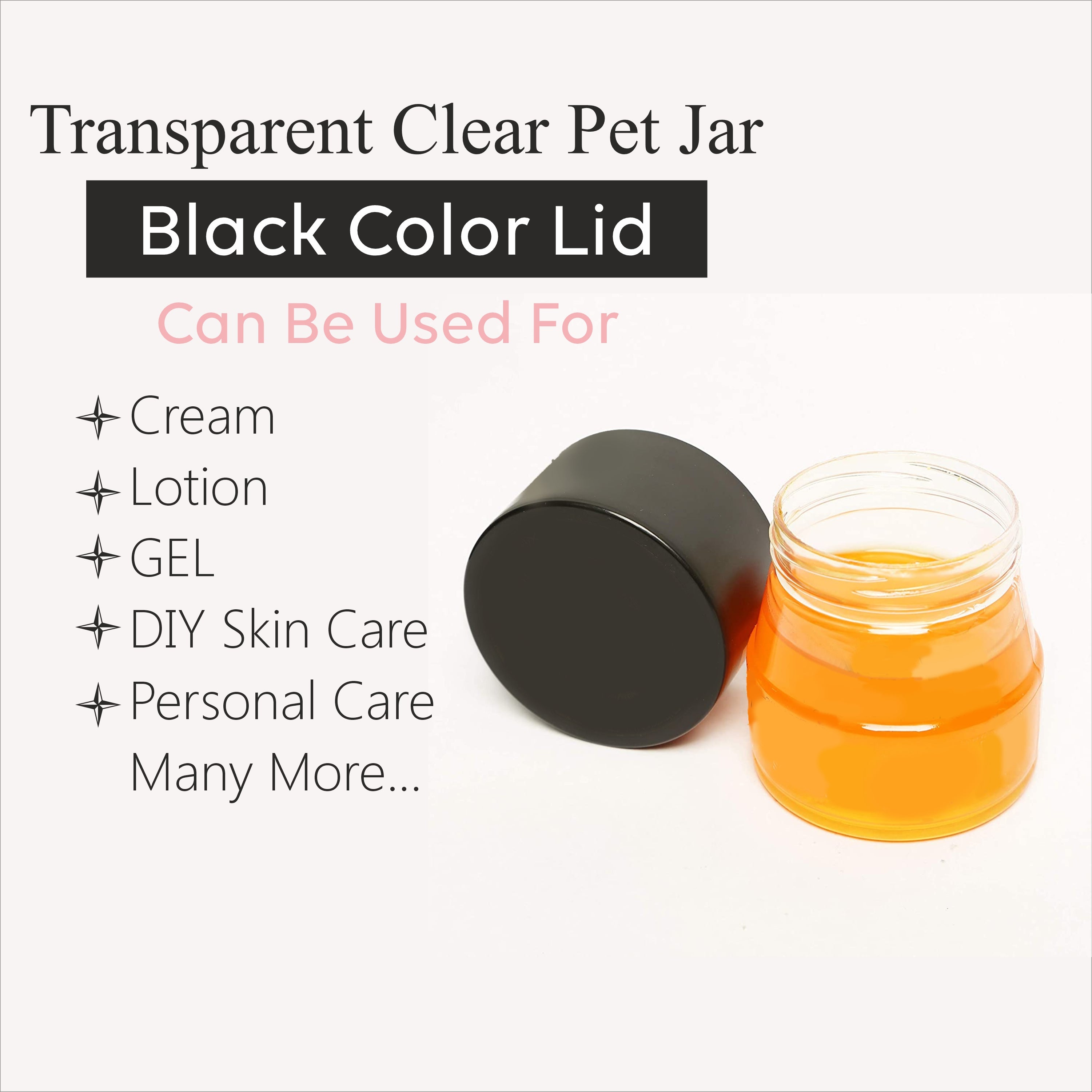 [ZMJ46] Transparent Clear Pet Jar With Black Lid For Cream, Scrub, Body Lotion-100 gm