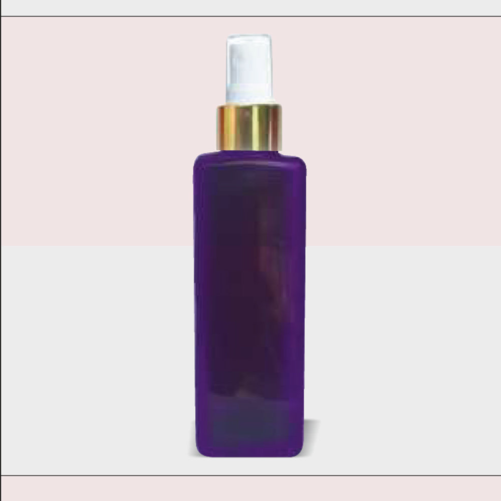 PURPLE BOTTLE WITH GOLDEN/WHITE MIST SPRAY PUMP Available Size: 10