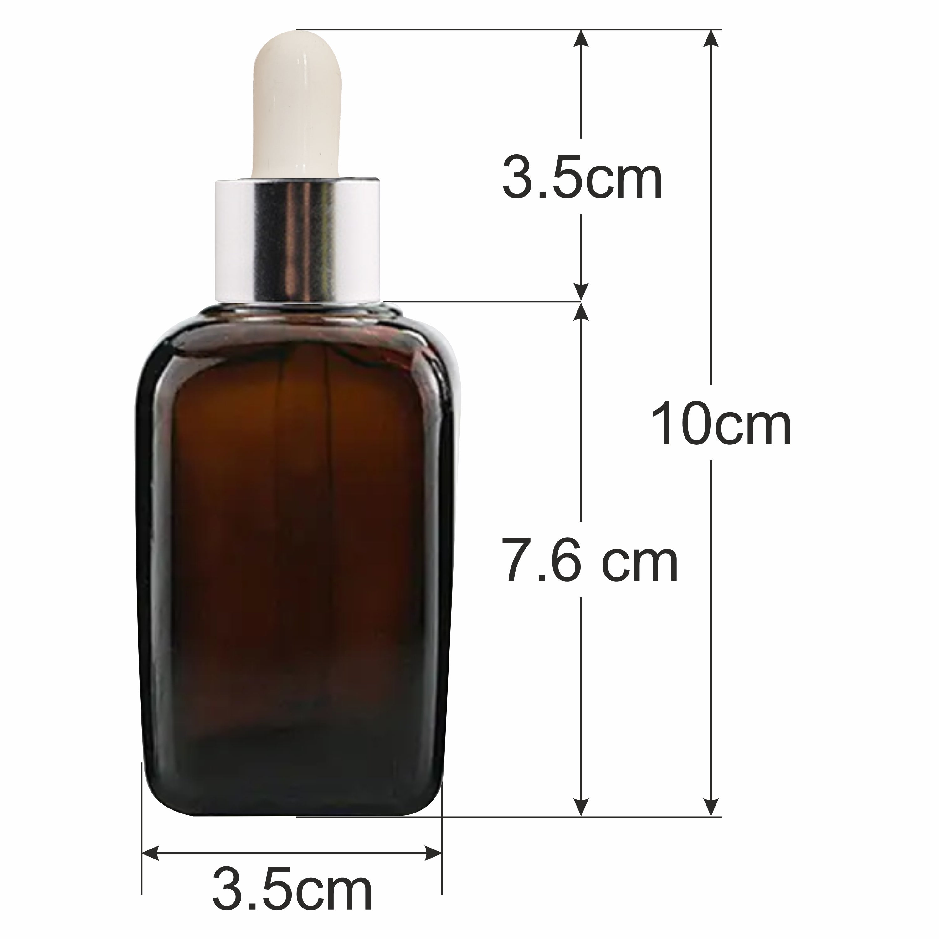 AMBER GLASS BOTTLE WITH SILVER PLATEDD ROPPER, SQUARE SHAPE - 20ml, 25ml, 30ml |ZMG27|