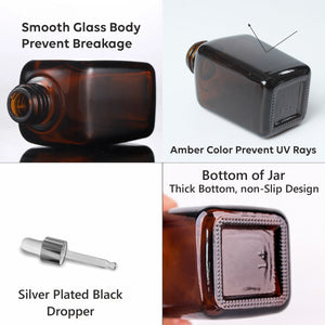AMBER GLASS BOTTLE WITH SILVER PLATEDD ROPPER, SQUARE SHAPE - 20ml, 25ml, 30ml |ZMG27|