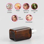 Load image into Gallery viewer, AMBER GLASS BOTTLE WITH SILVER PLATEDD ROPPER, SQUARE SHAPE - 20ml, 25ml, 30ml |ZMG27|
