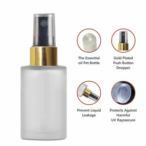 Frosted Glass Bottle With Golden Plated Black Mist Spray Pump 25ml, 30ml, 50ml, 100ml  [ZMG46]