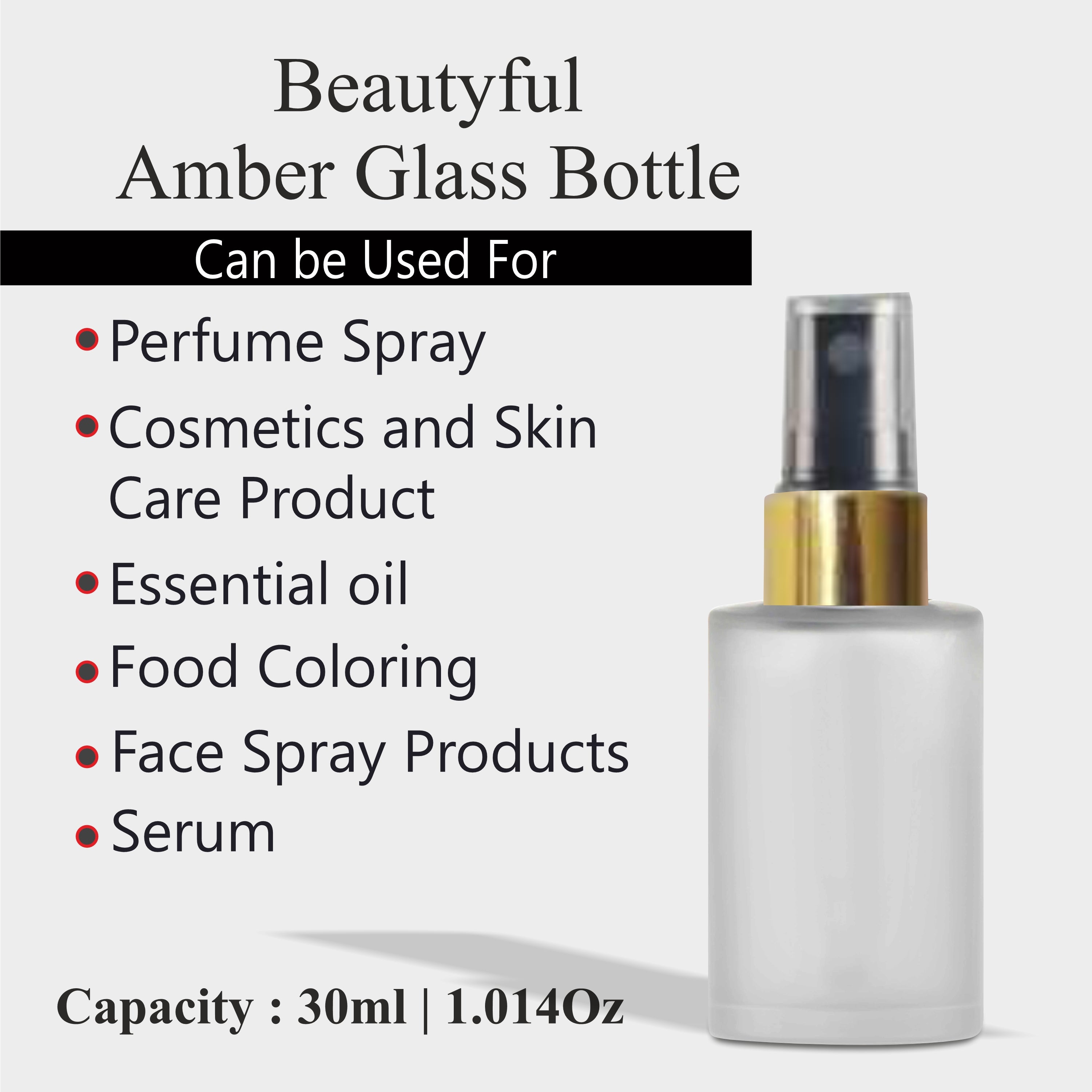 Frosted Glass Bottle With Golden Plated Black Mist Spray Pump 25ml, 30ml, 50ml, 100ml  [ZMG46]