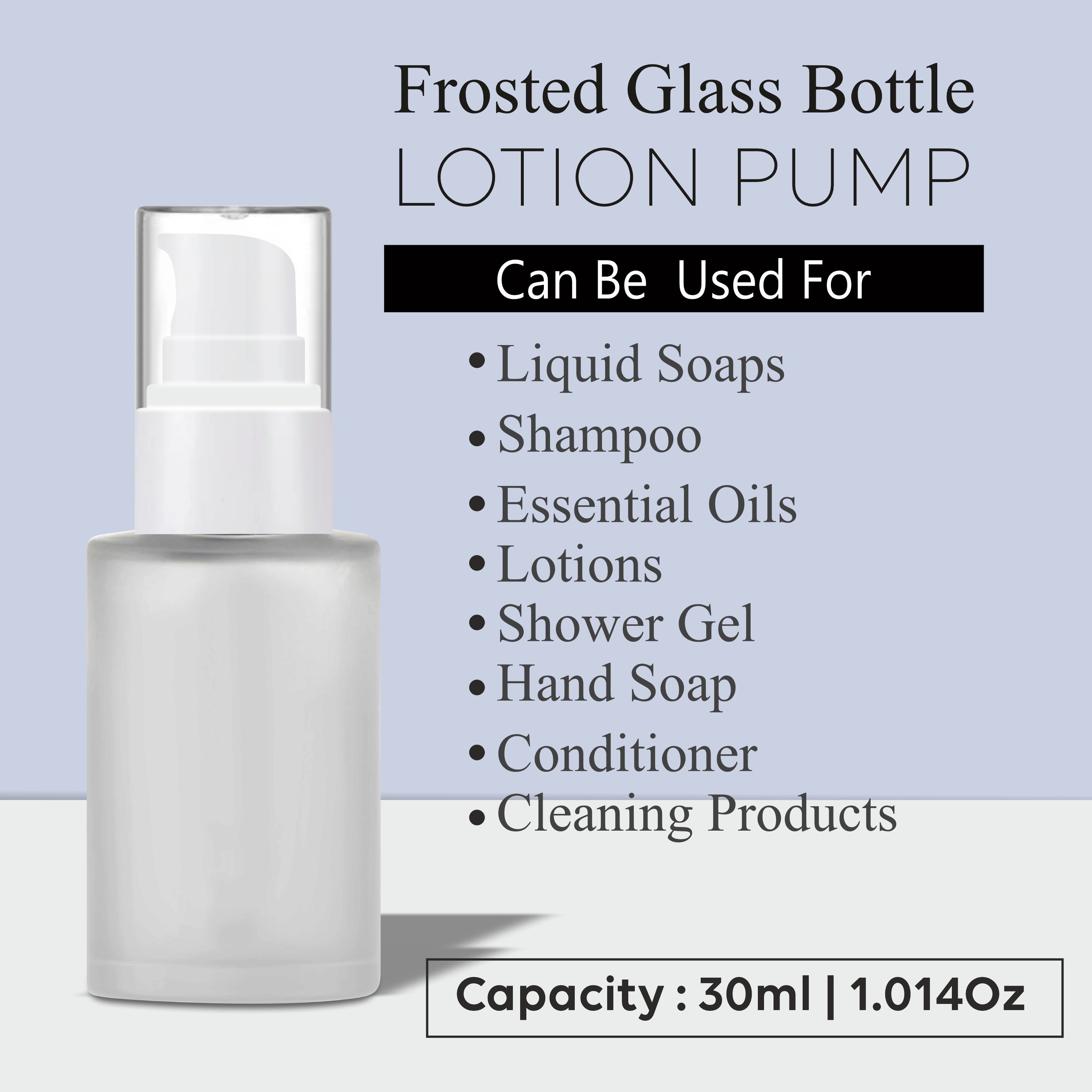 Frosted Glass Bottle With White Lotion Pump 25ml, 30ml, 50ml, 100ml  [ZMG56]
