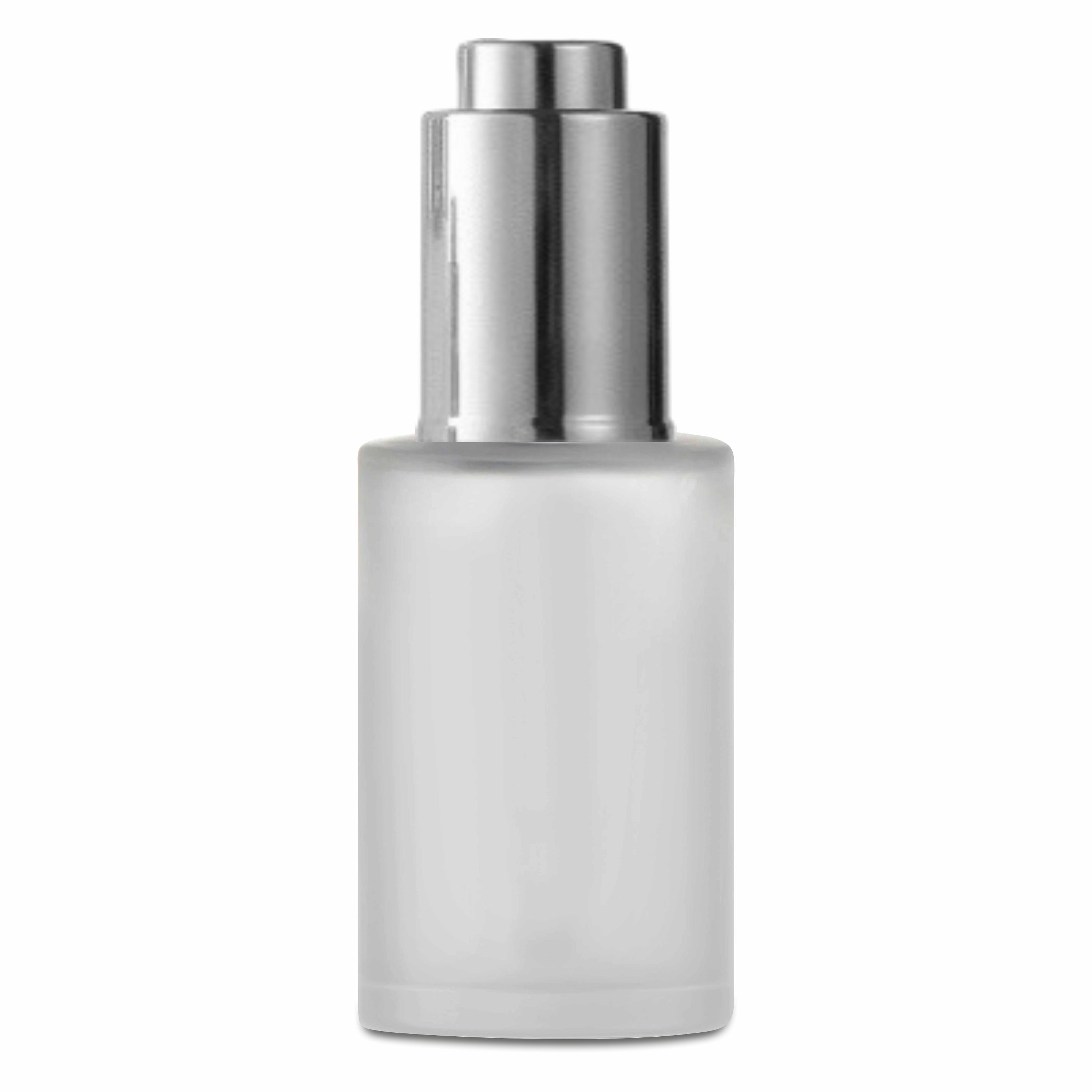 Frosted Glass Bottle With Silver Plated Push Button Dropper [ZMG53] 25ml, 30ml, 50ml, 100ml