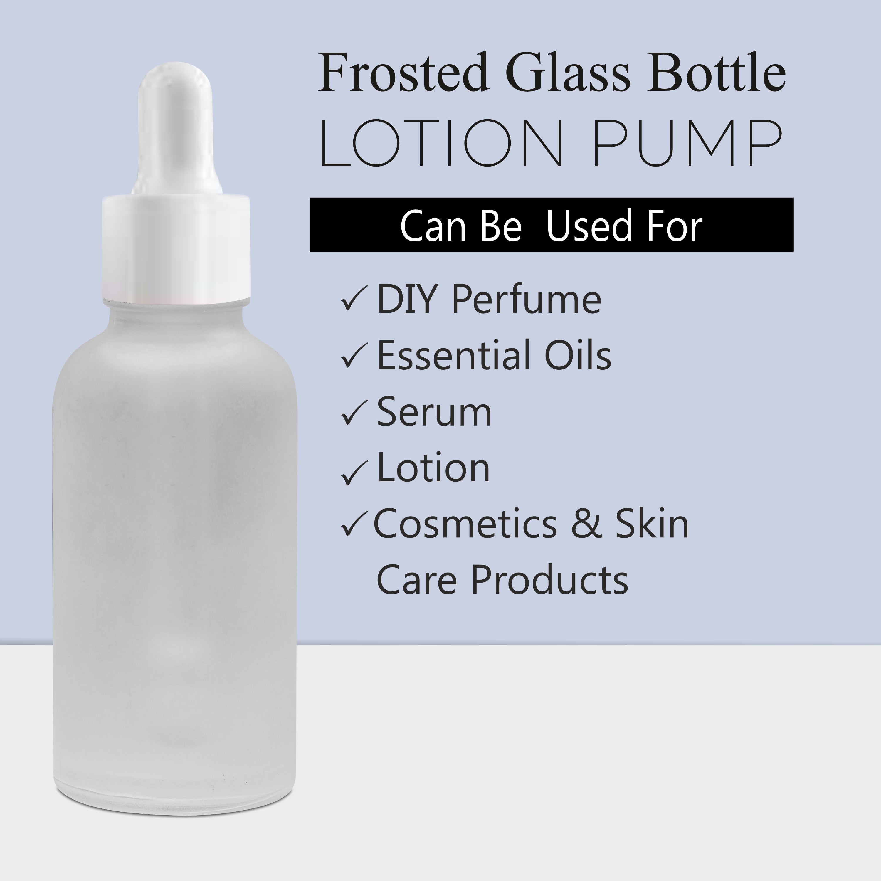 Transparent Frosted Glass Bottle with White Dropper| 15ml, 25ml & 30ml [ZMG57]