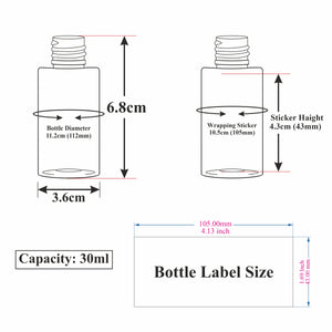 (ZMG104)  Beautiful Clear Transparent Glass Bottle with Black Elite Cap 30ml