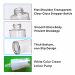 Load image into Gallery viewer, GLASS BOTTLE,CLEAR GLASS BOTTLE,DROPPER BOTTLE,WHITE DROPPER,30ML GLASS BOTTLE,SERUM GLASS BOTTLE,COSMETIC PACKAGING,ENVIROMENT FRIENDLY PACKAGING, TRAVEL SIZE PACKAGING, EMPTY COSMETIC PACKAGING,FLIP TOP CAP,GOLD FLIP TOP CAP,WHITE LOTION PUMP
