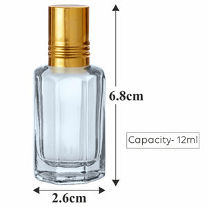 ZMG89| Transparent Clear Empty Fragrance Attar Glass Bottle with Pet Roller Ball - 3ml, 6ml, 12ml,