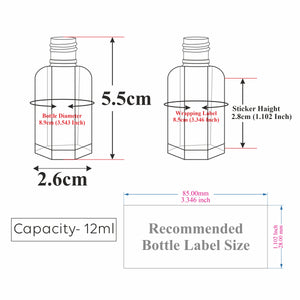 ZMG89| Transparent Clear Empty Fragrance Attar Glass Bottle with Pet Roller Ball - 3ml, 6ml, 12ml,