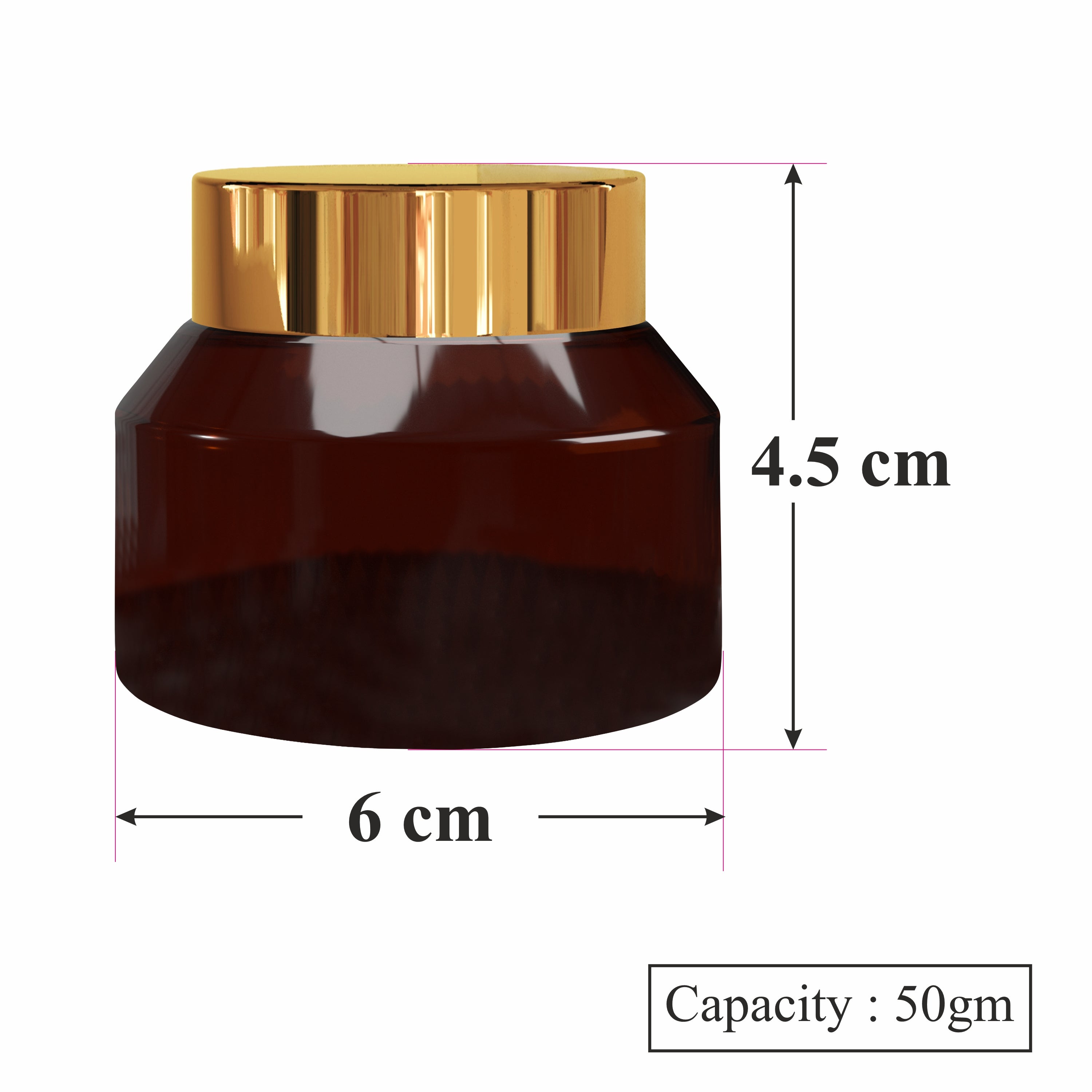 ZMJ39 | AMBER GLASS TAPER JAR WITH GOLD PLATED LID | 30GM & 50GM