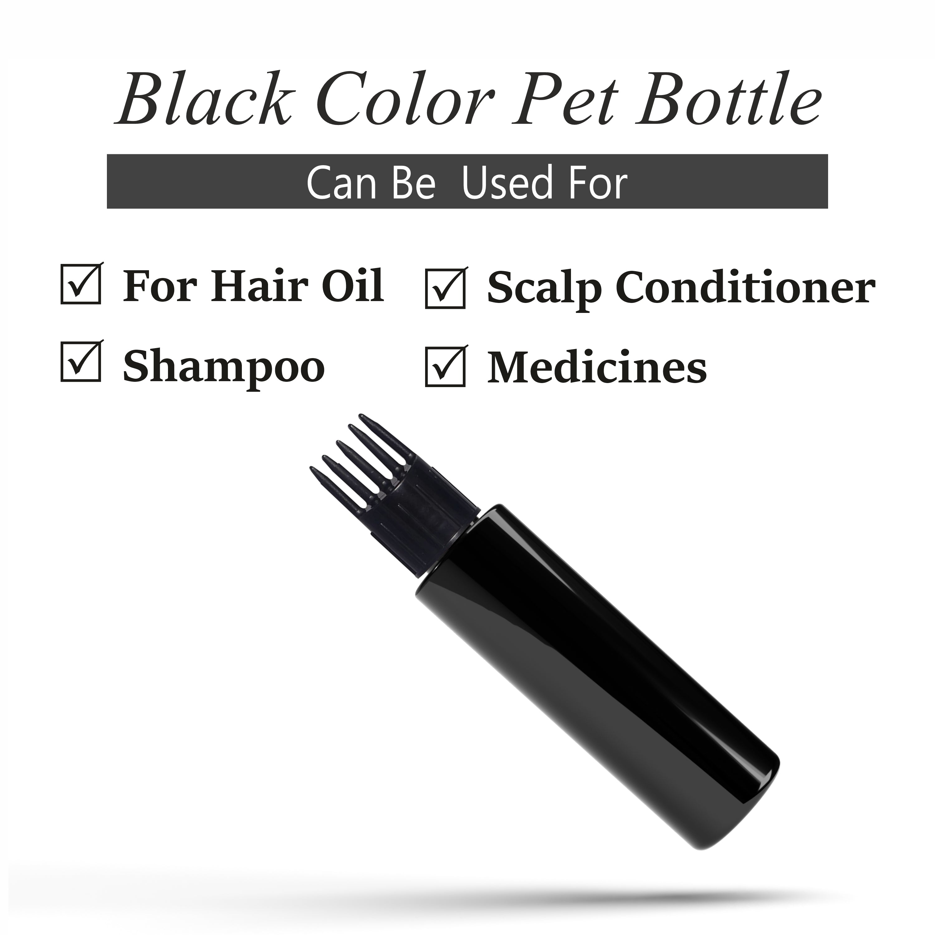 Black Color Premium Empty Pet Bottles With Black Applicator Cap 200ML [ZMK38]
