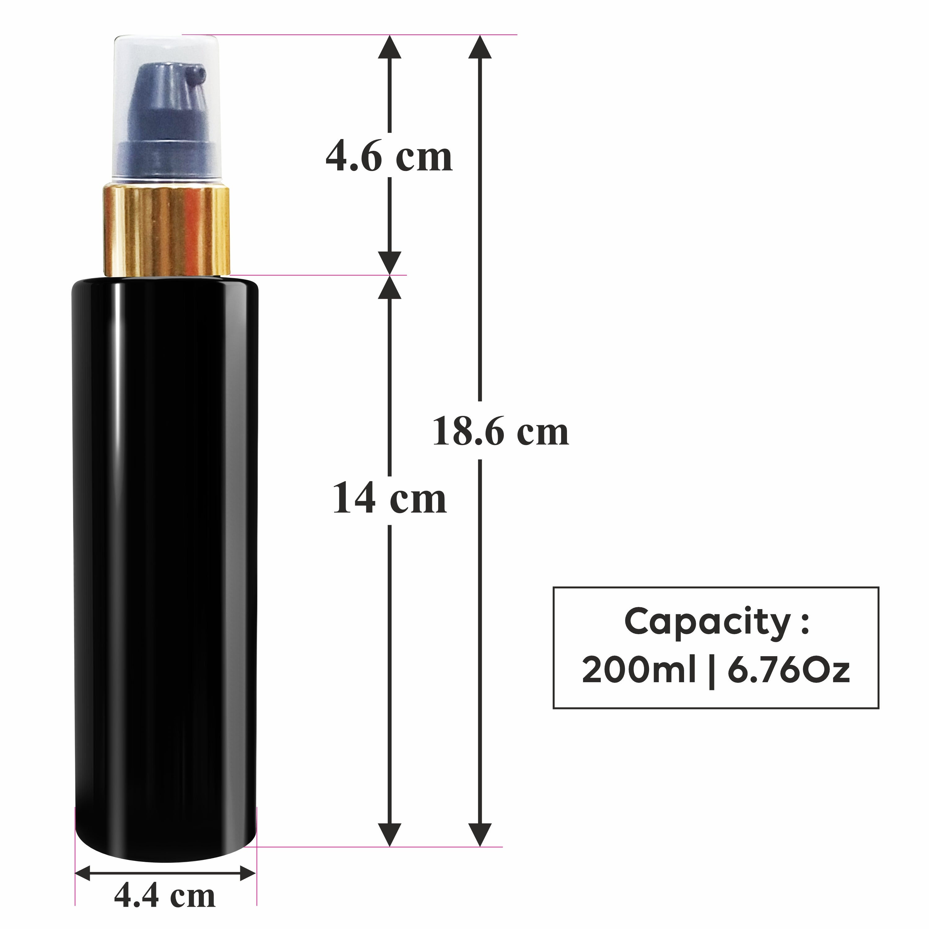Black Color Premium Empty Pet Bottles With Gold Plated Black Lotion Pump 200ML [ZMK39]