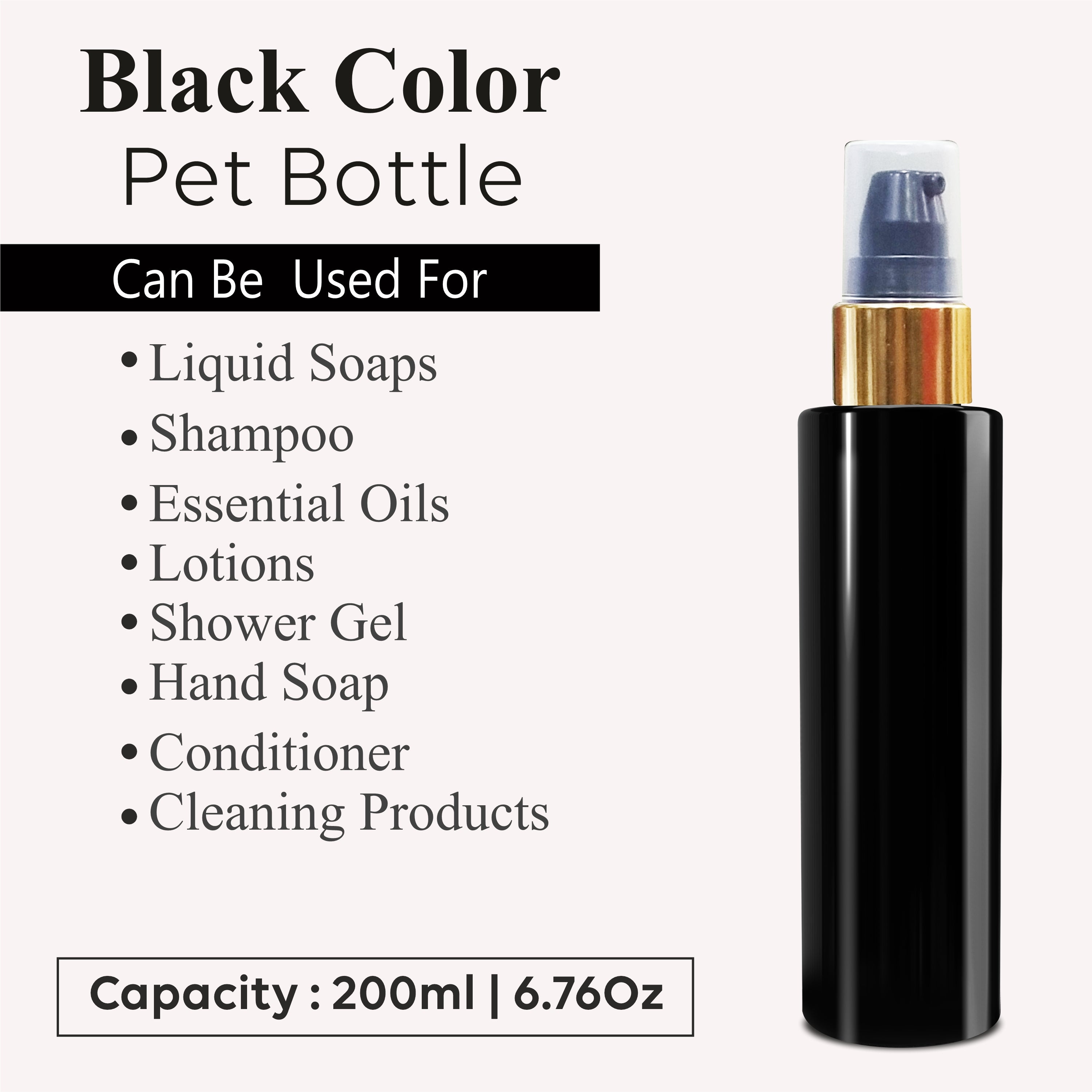 Black Color Premium Empty Pet Bottles With Gold Plated Black Lotion Pump 100ML & 200ML [ZMK39]