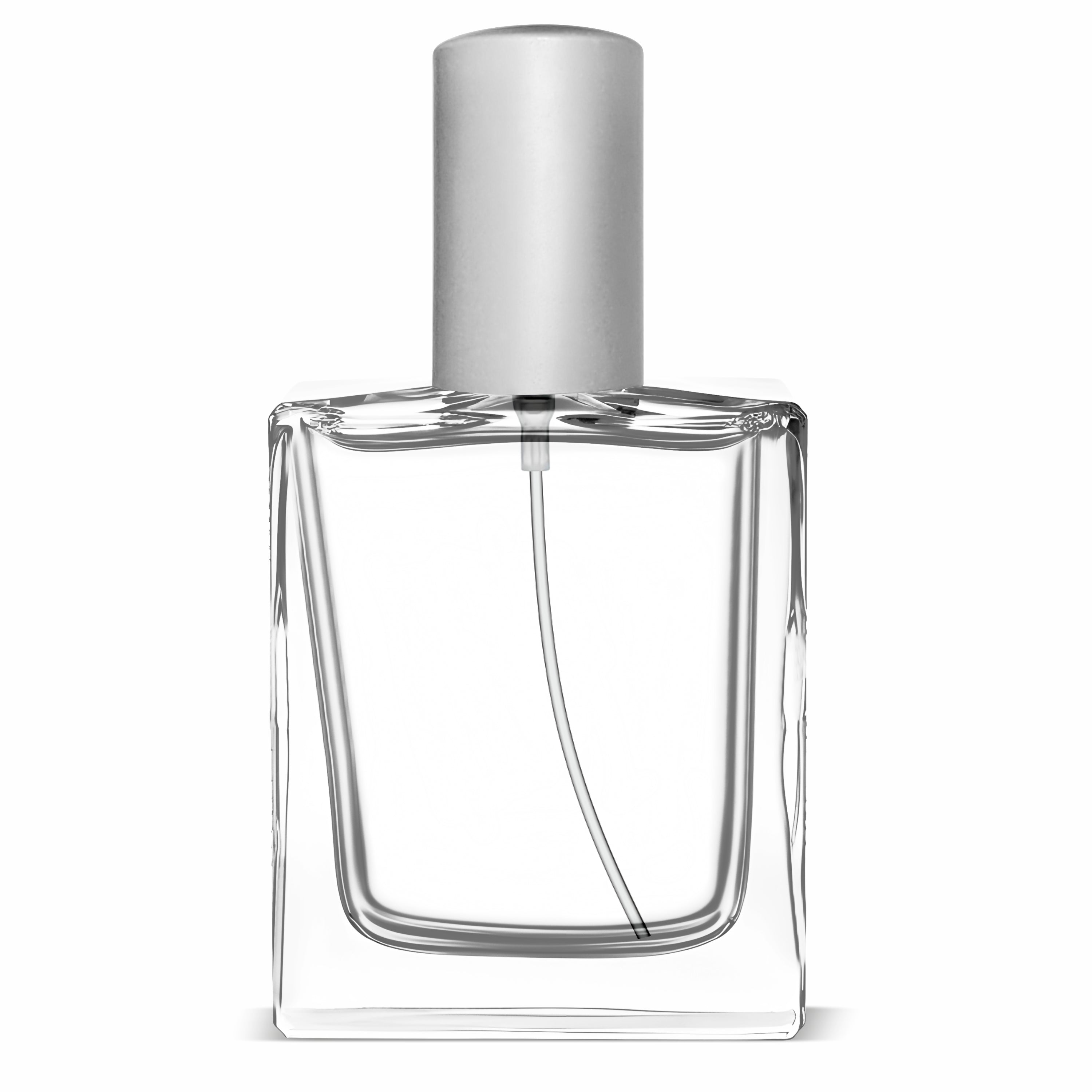 ( ZMS12 ) Transparent Glass Perfume Bottle With Long Silver Matte Screw Cap | 50ml