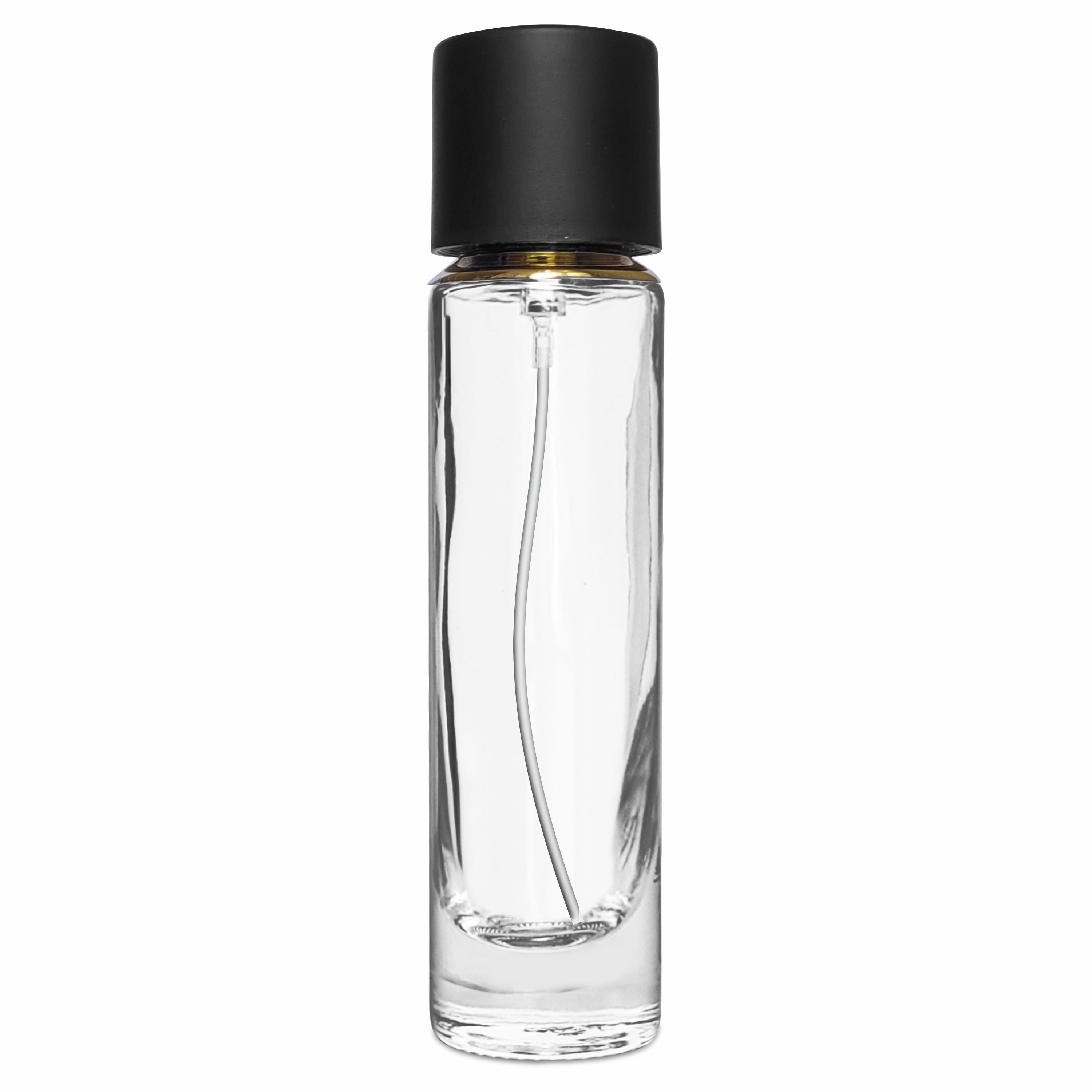 ( ZMS37) Clear Transparent Glass Perfume Bottle With Golden Neck & Black Screw Cap | 30ml