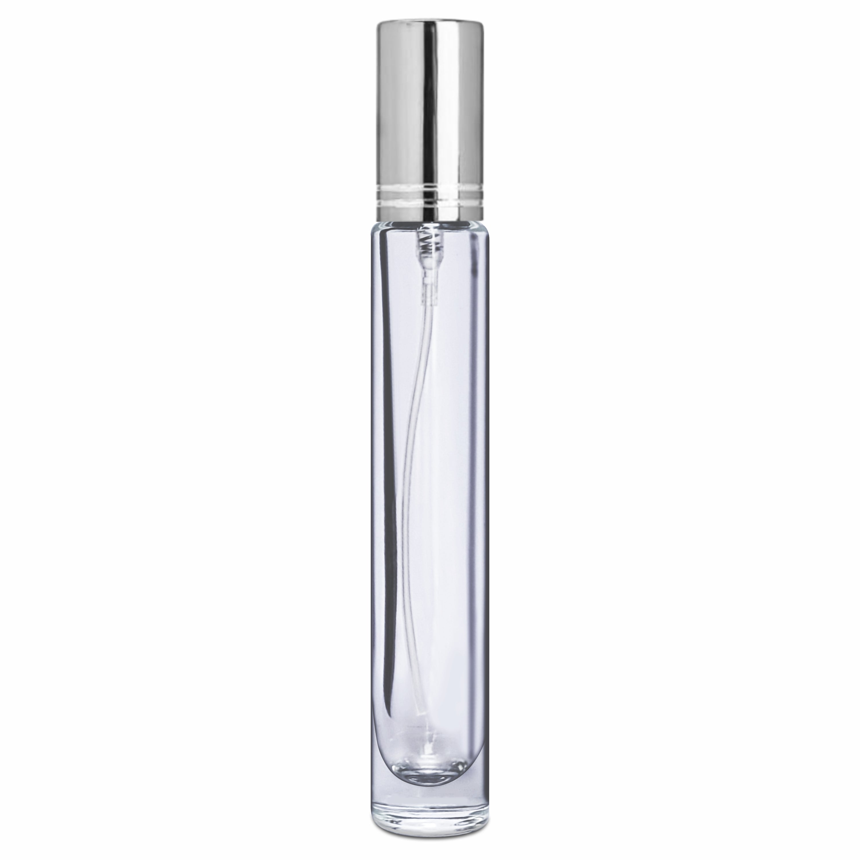 ( ZMS43) Clear Slim Transparent Glass Perfume Bottle With Silver Screw Cap | 10ml