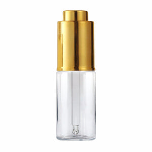 Transparent Pet Bottle With Gold Plated Push Button Dropper Available Size_20ML |ZMT99|